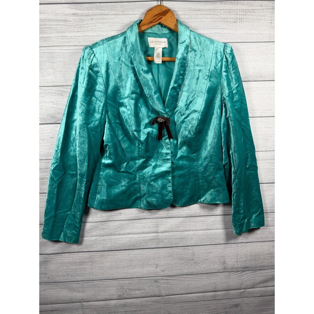 Liz Claiborne Dresses Women's 14 Teal Velvet Shawl Collar Blazer Jacket 1317